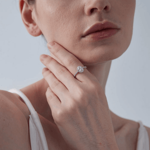 Oval Moissanite Halo Pave Engagement Ring - Perimade & Co.