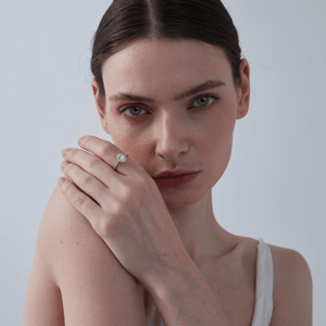 Oval Moissanite Halo Pave Engagement Ring - Perimade & Co.