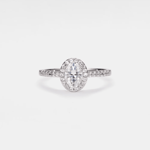 Oval Moissanite Halo Pave Engagement Ring - Perimade & Co.