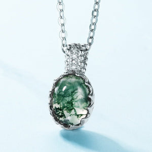 Oval Moss Agate Cabochon Pendant Necklace - Perimade & Co.