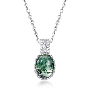 Oval Moss Agate Cabochon Pendant Necklace - Perimade & Co.
