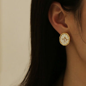 Oval Mother of Pearl Square CZ Stud Earrings - Perimade & Co.