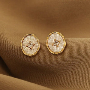 Oval Mother of Pearl Square CZ Stud Earrings - Perimade & Co.