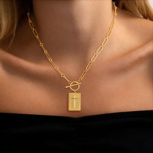 Paperclip Chain Toggle Cross Tag Necklace - Perimade & Co.