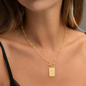 Paperclip Chain Toggle Cross Tag Necklace - Perimade & Co.