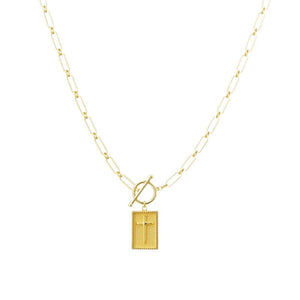 Paperclip Chain Toggle Cross Tag Necklace - Perimade & Co.
