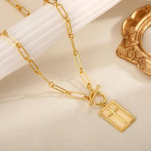Paperclip Chain Toggle Cross Tag Necklace - Perimade & Co.