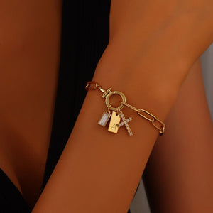 Paperclip Toggle Initial Cross Charm Bracelet - Perimade & Co.