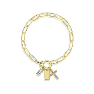 Paperclip Toggle Initial Cross Charm Bracelet - Perimade & Co.