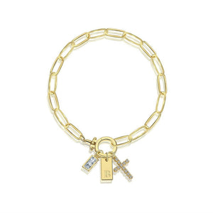 Paperclip Toggle Initial Cross Charm Bracelet - Perimade & Co.
