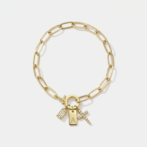 Paperclip Toggle Initial Cross Charm Bracelet - Perimade & Co.