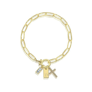 Paperclip Toggle Initial Cross Charm Bracelet - Perimade & Co.