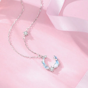 Pastel Enamel Galaxy Moon Pendant Necklace - Perimade & Co.