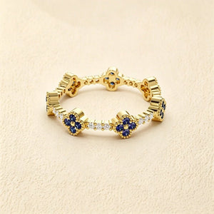 Pave Blue Four-Leaf Clover Eternity Band Ring - Perimade & Co.