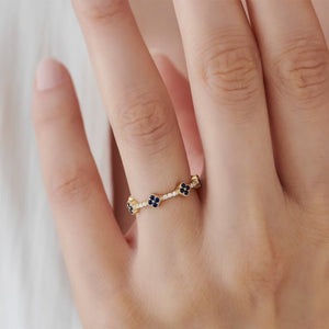 Pave Blue Four-Leaf Clover Eternity Band Ring - Perimade & Co.