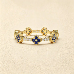 Pave Blue Four-Leaf Clover Eternity Band Ring - Perimade & Co.