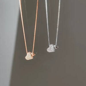 Pave CZ Double Heart Box Chain Necklace - Perimade & Co.