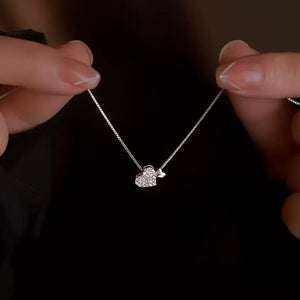 Pave CZ Double Heart Box Chain Necklace - Perimade & Co.