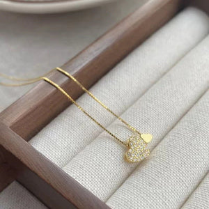 Pave CZ Double Heart Box Chain Necklace - Perimade & Co.
