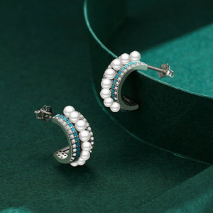 Pave CZ Pearl Turquoise Open Hoop Earrings - Perimade & Co.