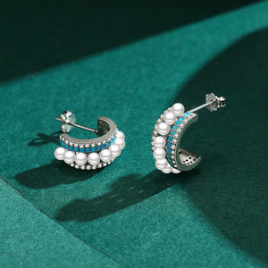 Pave CZ Pearl Turquoise Open Hoop Earrings - Perimade & Co.