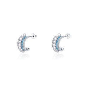 Pave CZ Pearl Turquoise Open Hoop Earrings - Perimade & Co.