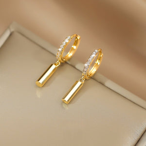 Pavé Huggie Crystal Vertical Bar Hoop Earrings - Perimade & Co.