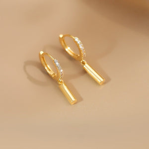 Pavé Huggie Crystal Vertical Bar Hoop Earrings - Perimade & Co.