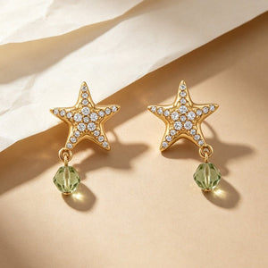 Pave Starfish Green Crystal Drop Stud Earrings - Perimade & Co.