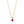 Gold necklace with a red teardrop pendant and clear gemstone on a white background