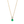 Gold necklace with a green teardrop pendant and clear gemstone on a white background