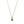 Gold necklace with a green teardrop pendant and clear gemstone on a white background