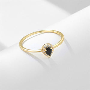 Pear - Cut Black CZ Halo Stacking Band Ring - Perimade & Co.