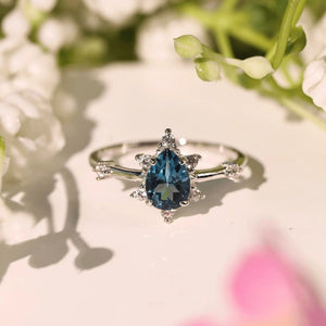 Pear-Cut Blue Sea Turtle CZ Beach Crown Ring - Perimade & Co.