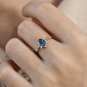 Pear-Cut Blue Sea Turtle CZ Beach Crown Ring - Perimade & Co.