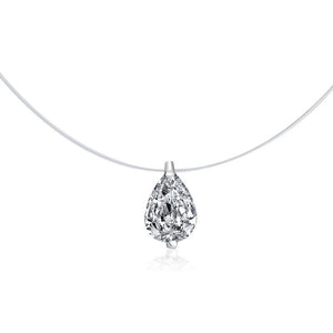 Teardrop-shaped diamond pendant on a white background