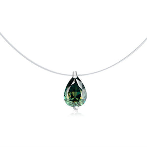 Teardrop-shaped green gemstone pendant on a white background