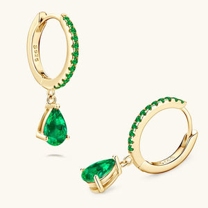 Pear Cut Emerald Dangle Drop Hoop Earrings - Perimade & Co.