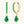 Gold hoop earrings with green gemstones on a white background