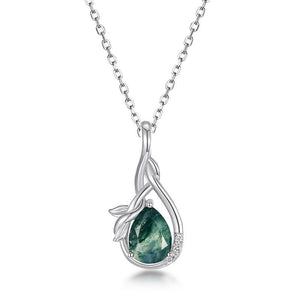 Pear Cut Moss Agate Leaf Charm Necklace - Perimade & Co.