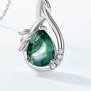 Pear Cut Moss Agate Leaf Charm Necklace - Perimade & Co.