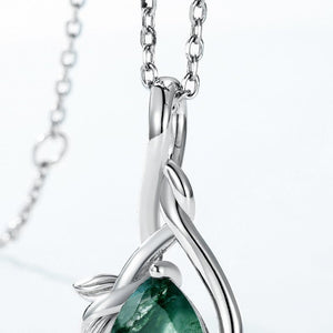 Pear Cut Moss Agate Leaf Charm Necklace - Perimade & Co.