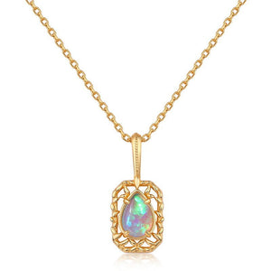 Pear Opal Cabochon Leaf Pendant Necklace - Perimade & Co.