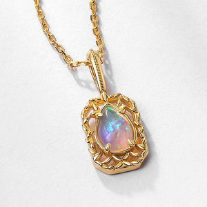 Pear Opal Cabochon Leaf Pendant Necklace - Perimade & Co.