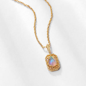 Pear Opal Cabochon Leaf Pendant Necklace - Perimade & Co.