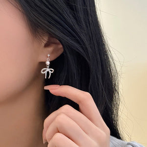 Pearl Bow Tie Dangle Drop Wedding Earrings - Perimade & Co.