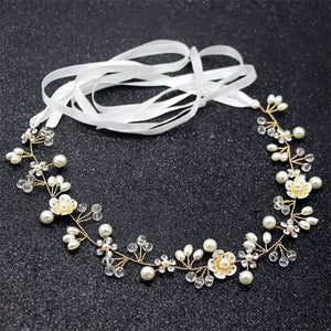 Pearl and crystal headband on a black background