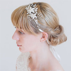Pearl Flower Leaf Bridal Wedding Headband - Perimade & Co.