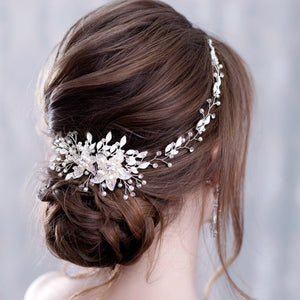 Pearl Flower Leaf Bridal Wedding Headband - Perimade & Co.