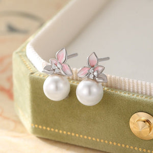Pearl Magnolia Flower Wedding Stud Earrings - Perimade & Co.